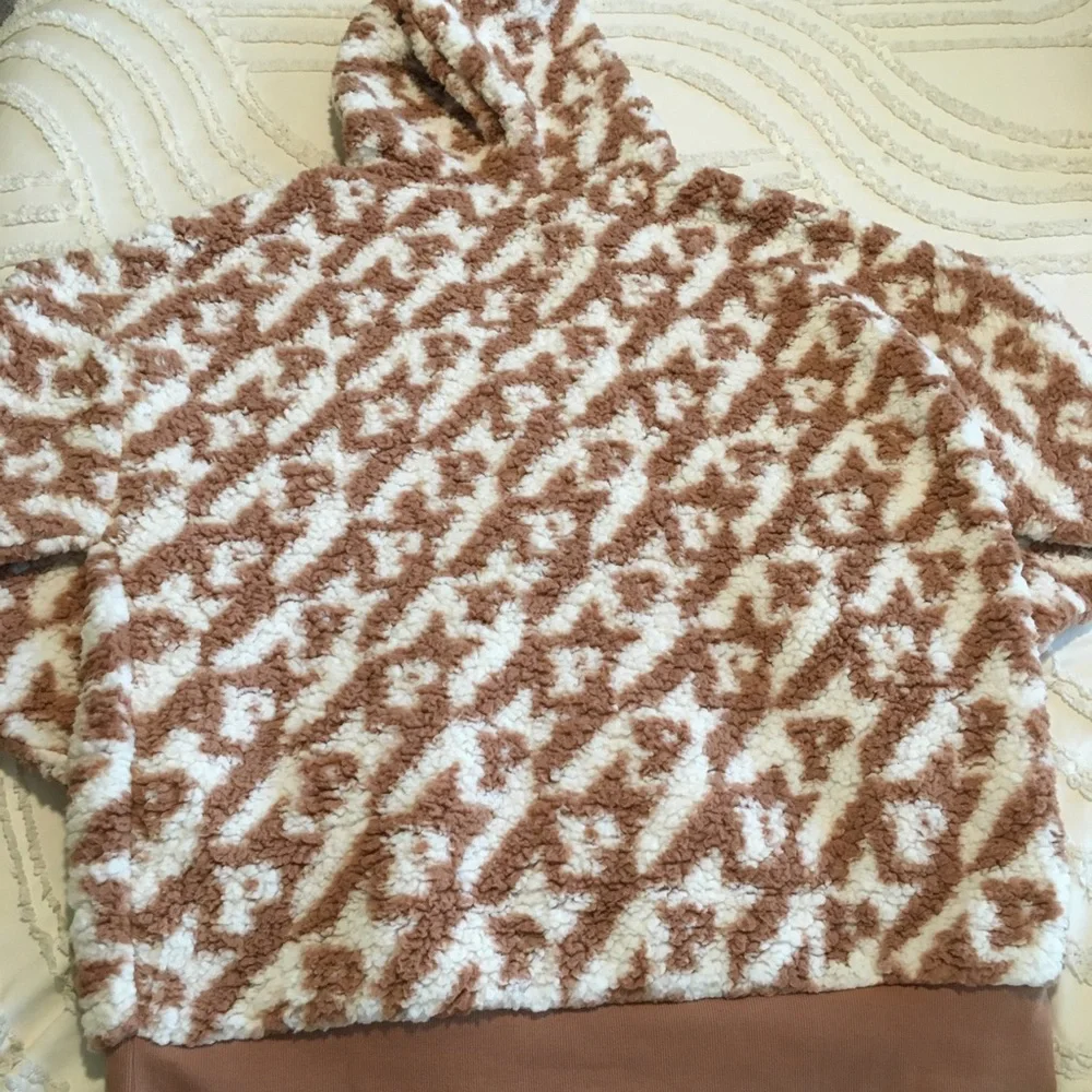 PINK Victoria's Secret Cream & Tan Sherpa Hooded Vest